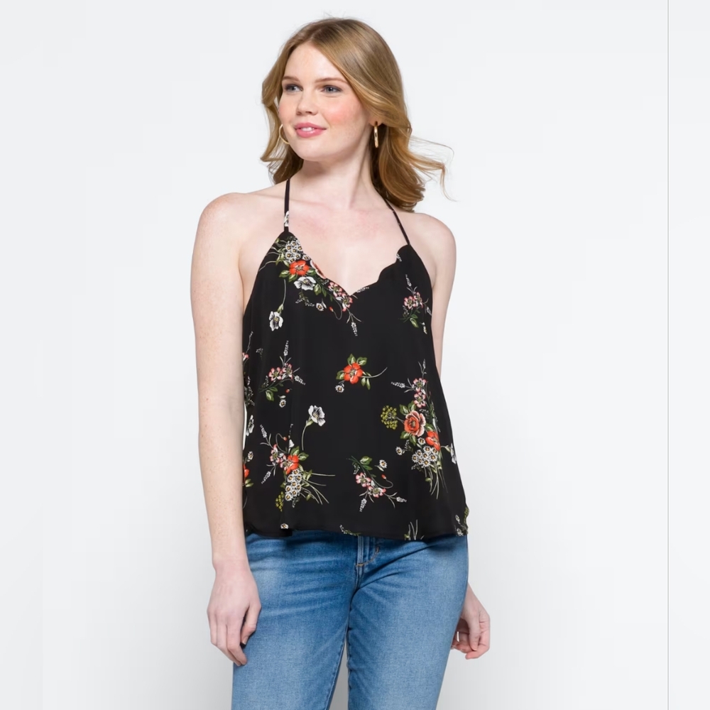 Nine Britton Jacki Scallop Tank Blouse Black Floral 🏵️ Large